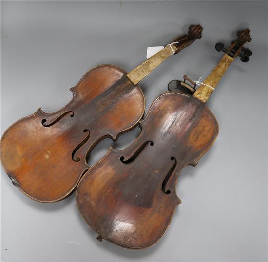 Two 19th century violins largest overall 59cm